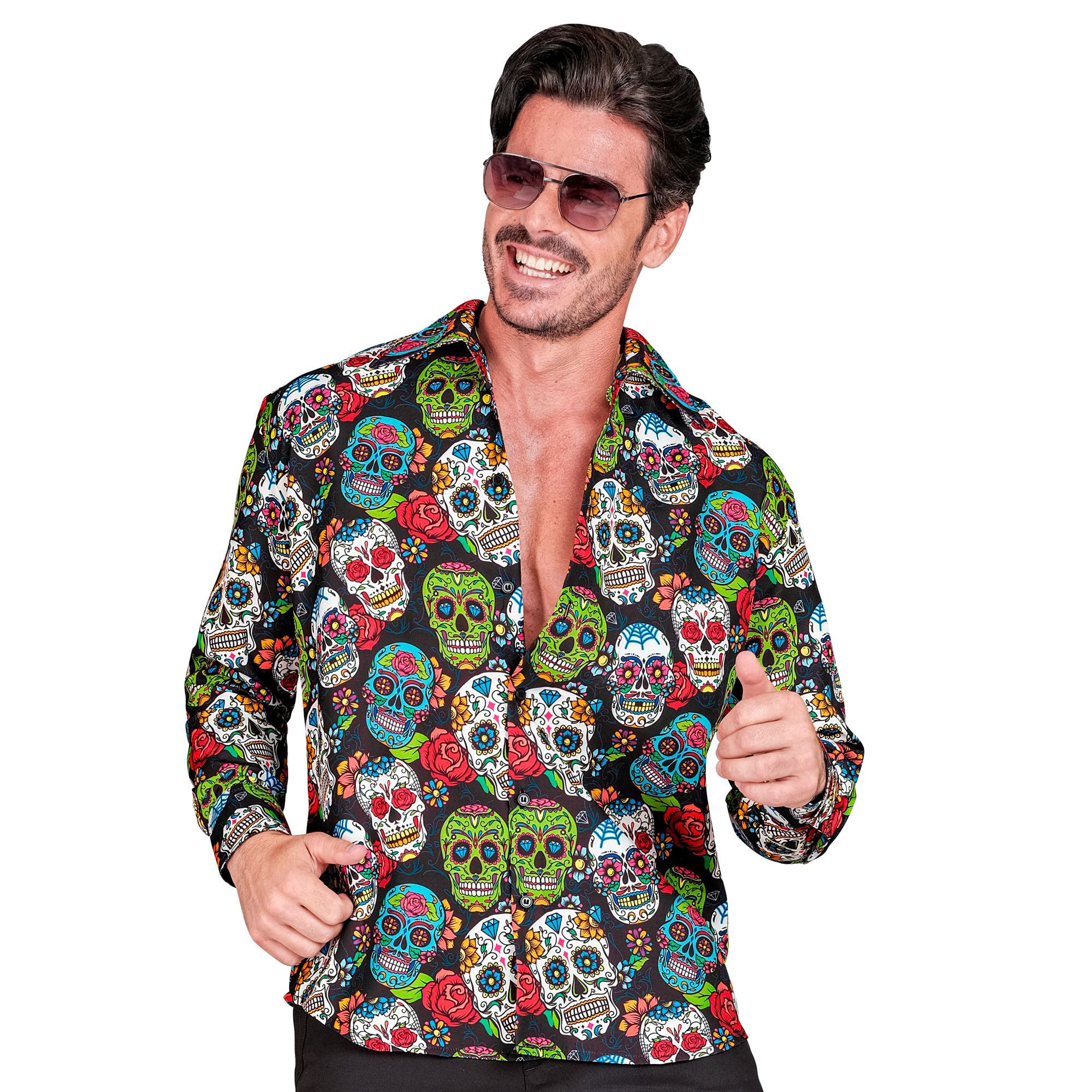 Unieke blouse met schedel print geïnspireerd door het mexicaanse feest día de los muertos