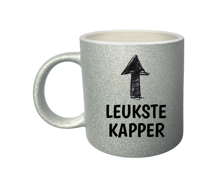 Beker voor de leukste kapper zilver met glitters