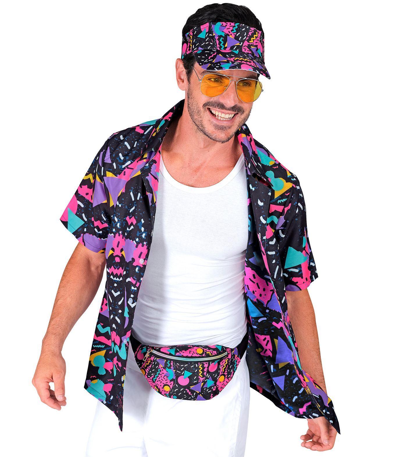 80's zonneklep en heuptasje funky zwart