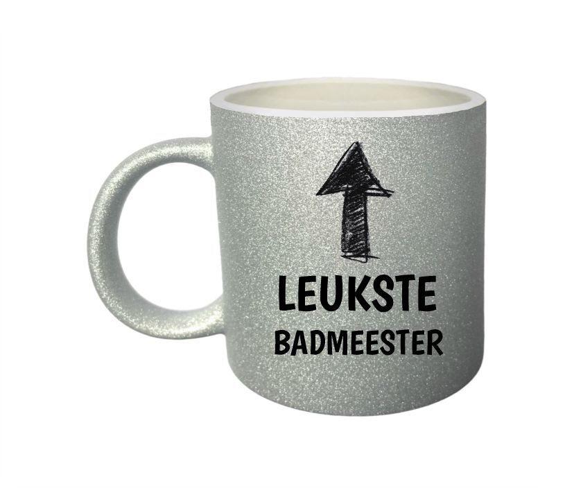 De ultieme cadeau mok glitter zilver mok met de tekst leukste badmeester