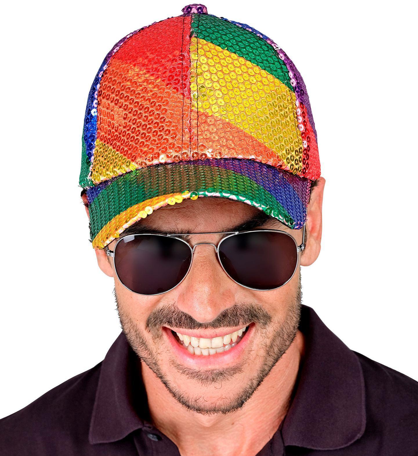 Glinsterende Regenboog pailletten cap het Perfecte accessoire voor themafeesten foute party’s en carnaval